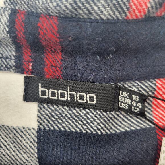 Boohoo Maternity Womens Sz 12 Blue and Red Plaid Button Up Long Sleeve Shirt NEW - Picture 3 of 6